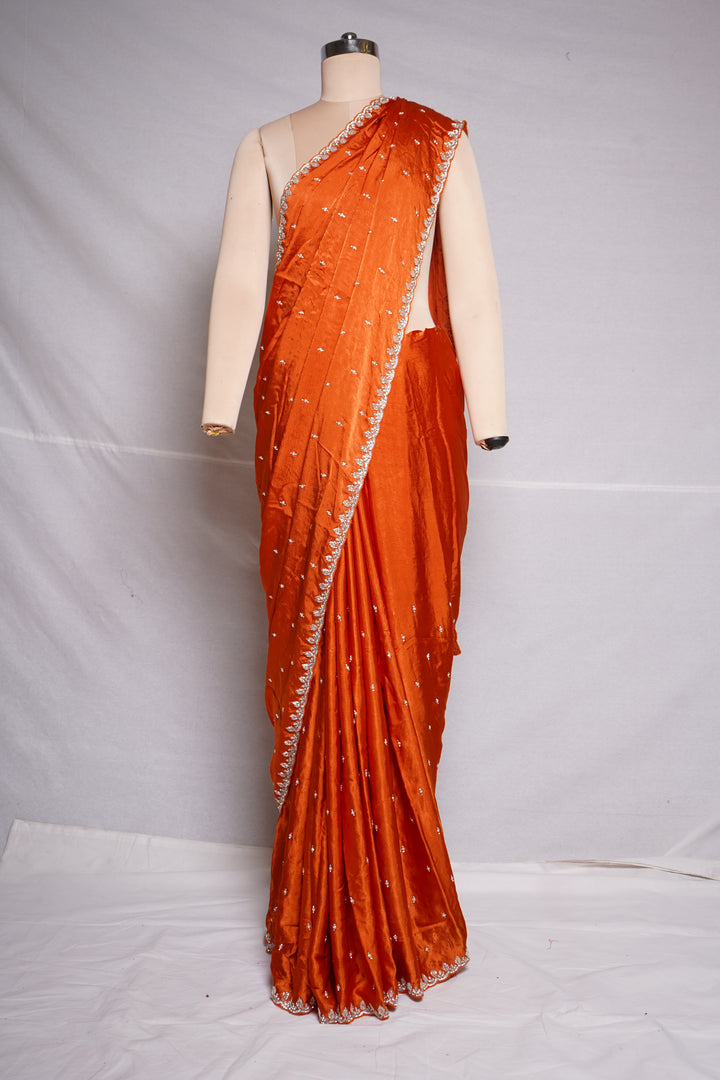 Orange Handwork Border Saree with Designer Blouse