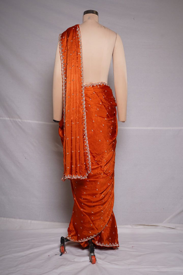 Orange Handwork Border Saree with Designer Blouse