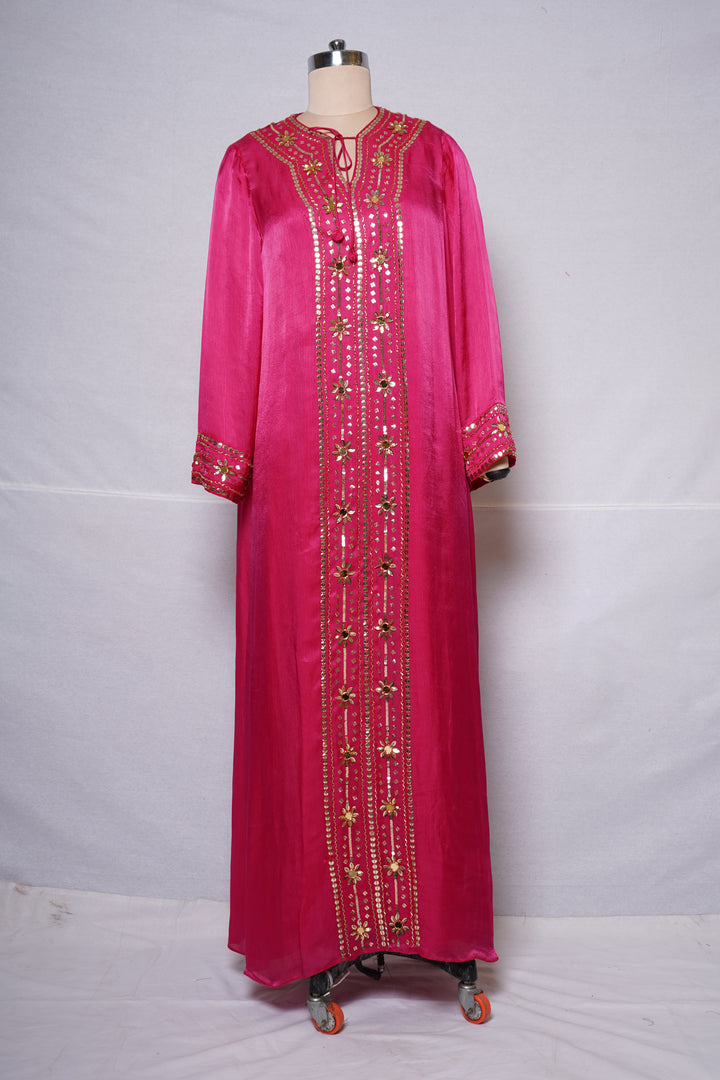 Hot Pink Handworked Sequin Embellished Kaftan Dress