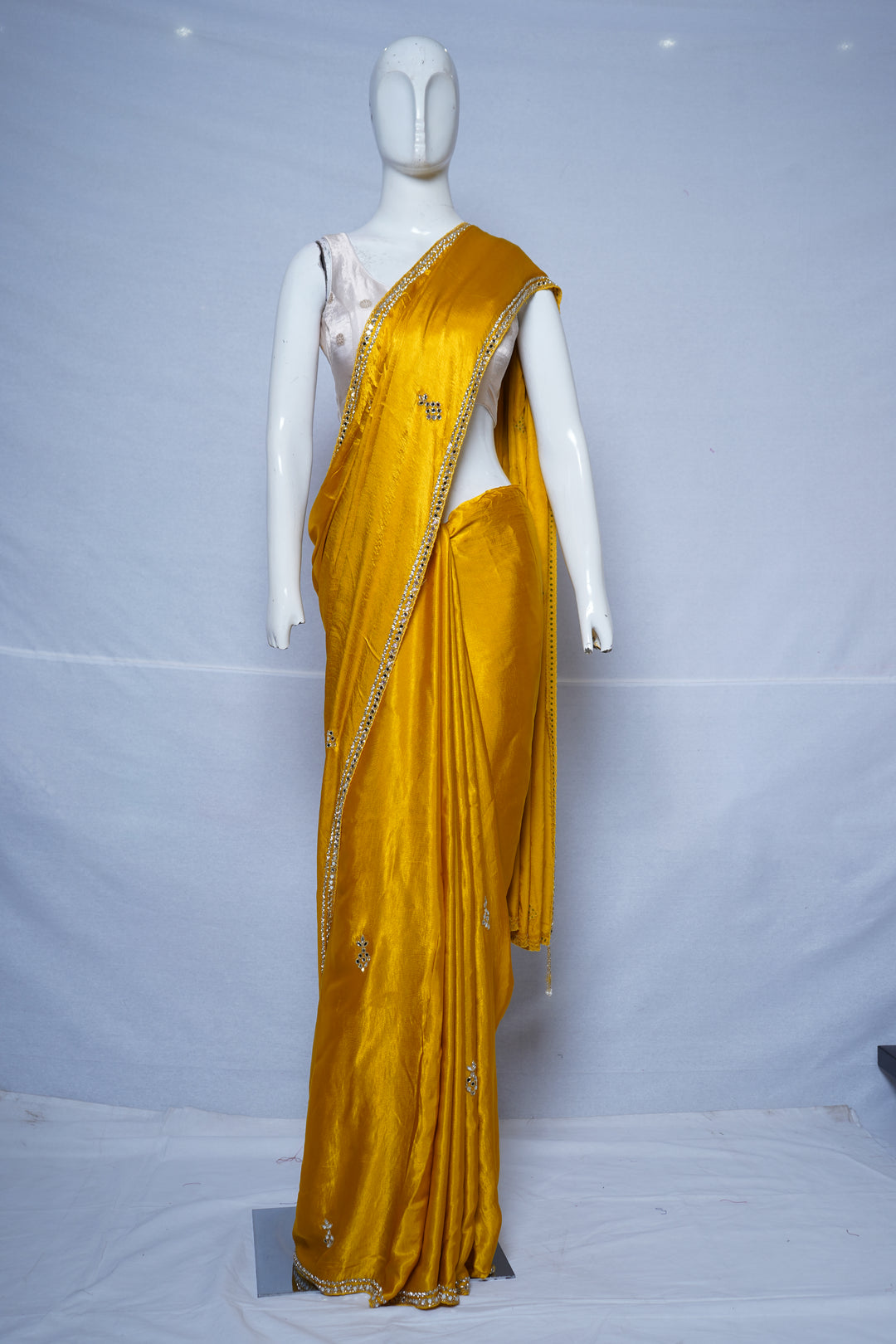 Mustard Yellow Mirror Work Designer Saree with Embellished Blouse