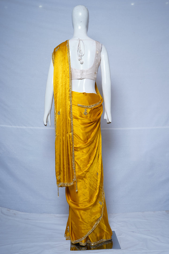 Mustard Yellow Mirror Work Designer Saree with Embellished Blouse