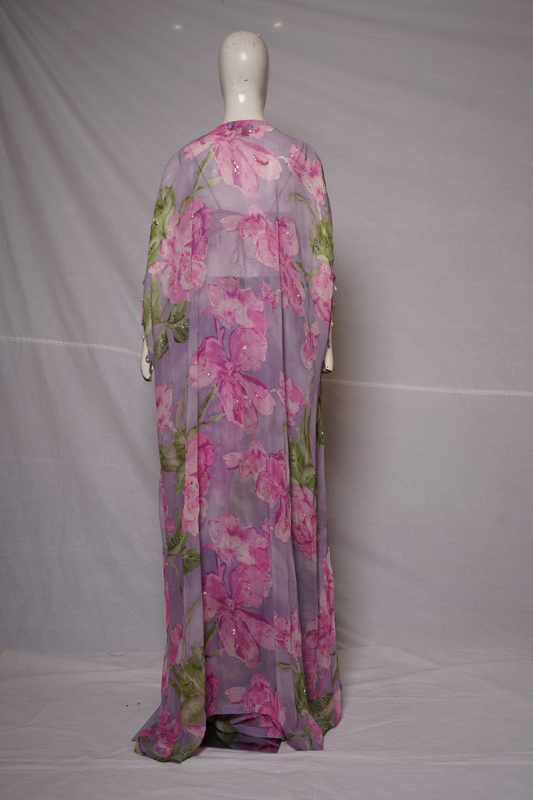 Lilac Floral Printed Cape Lehenga Set