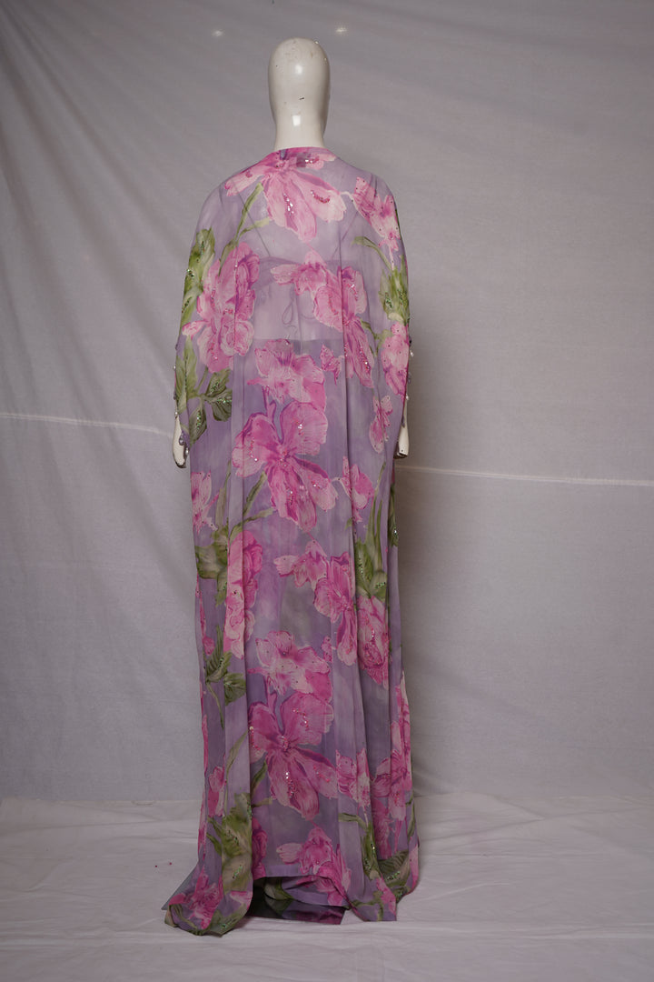 Lilac Floral Printed Cape Lehenga Set