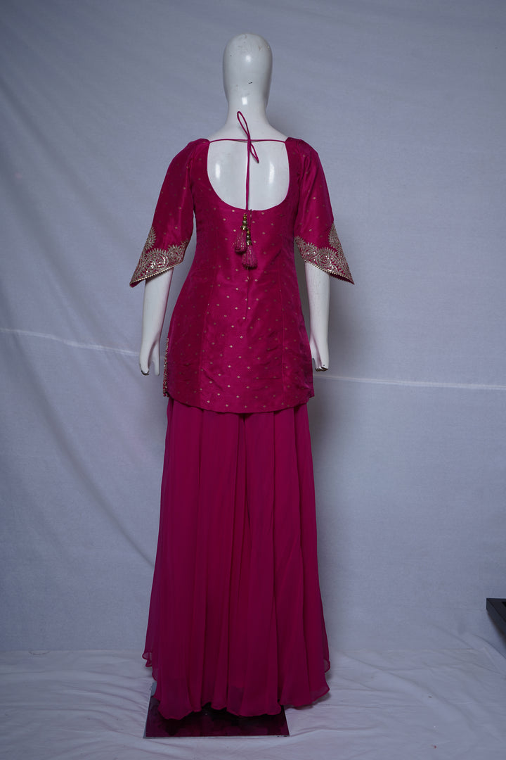 Fuchsia Pink Embroidered Kurta Sharara Set with Dupatta