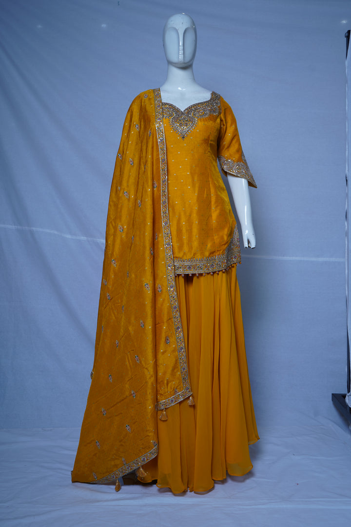 Mustard Yellow Embroidered Sharara Set with Dupatta