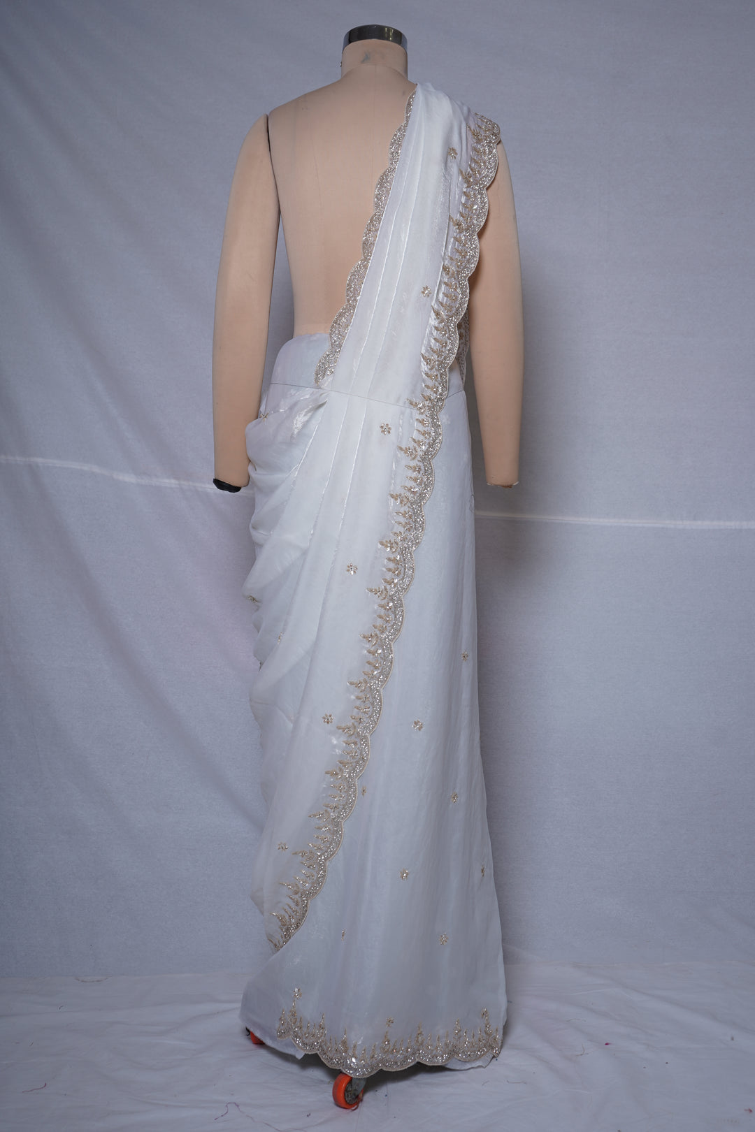 Ivory White Embroidered Organza Saree