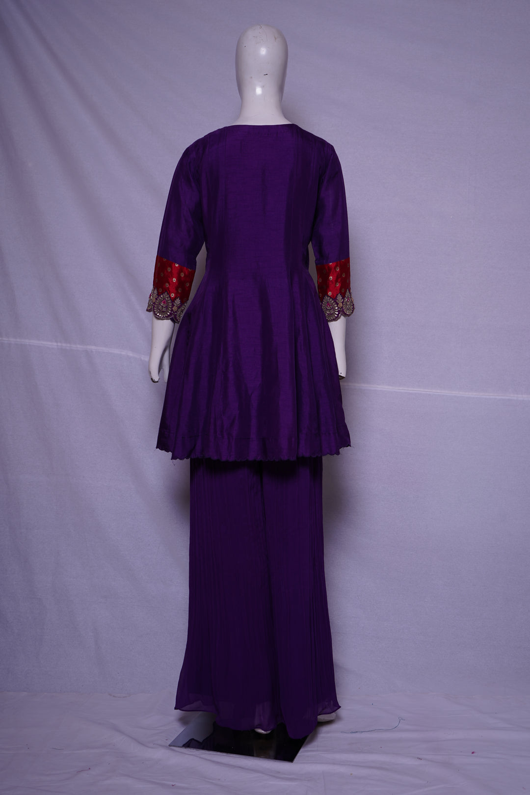 Royal Purple Embroidered Designer Sharara Set with Bandhani Dupatta
