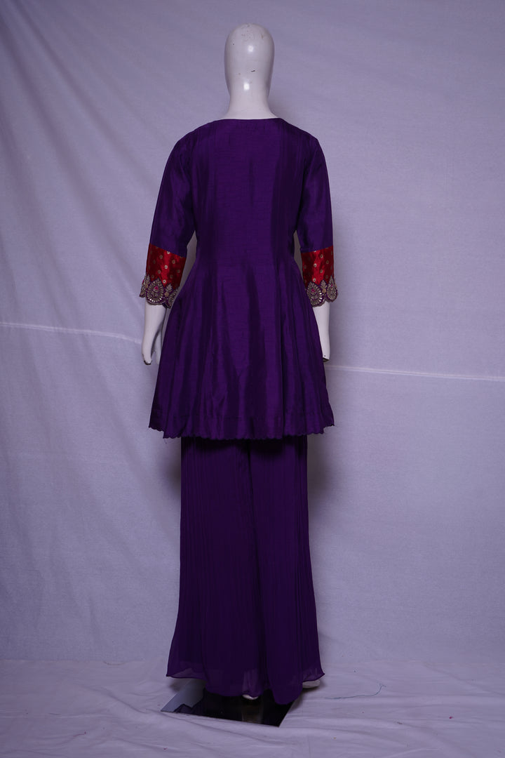 Royal Purple Embroidered Designer Sharara Set with Bandhani Dupatta