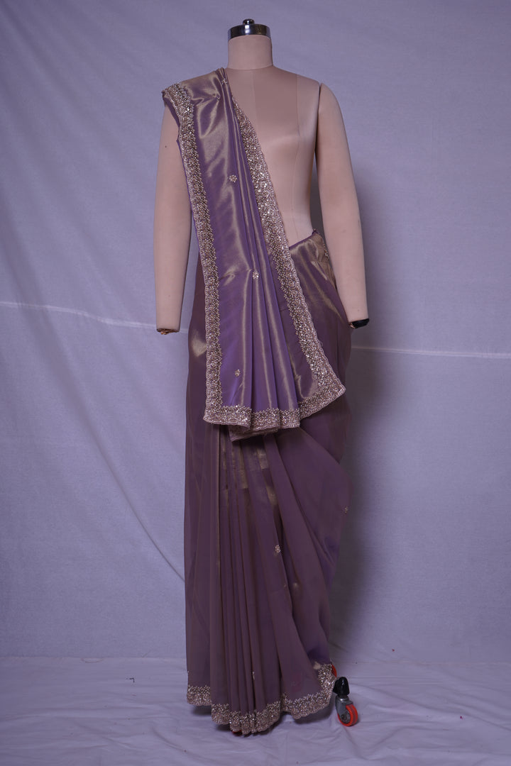 Lavender Embroidered Organza Saree