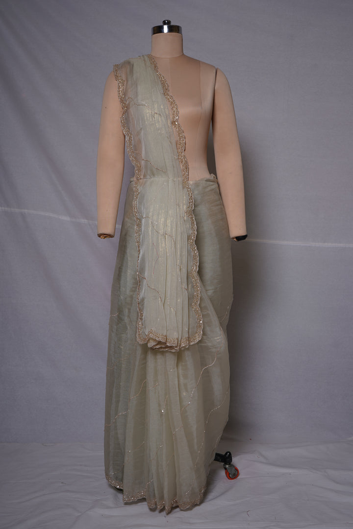 Sage Green Embellished Organza Saree