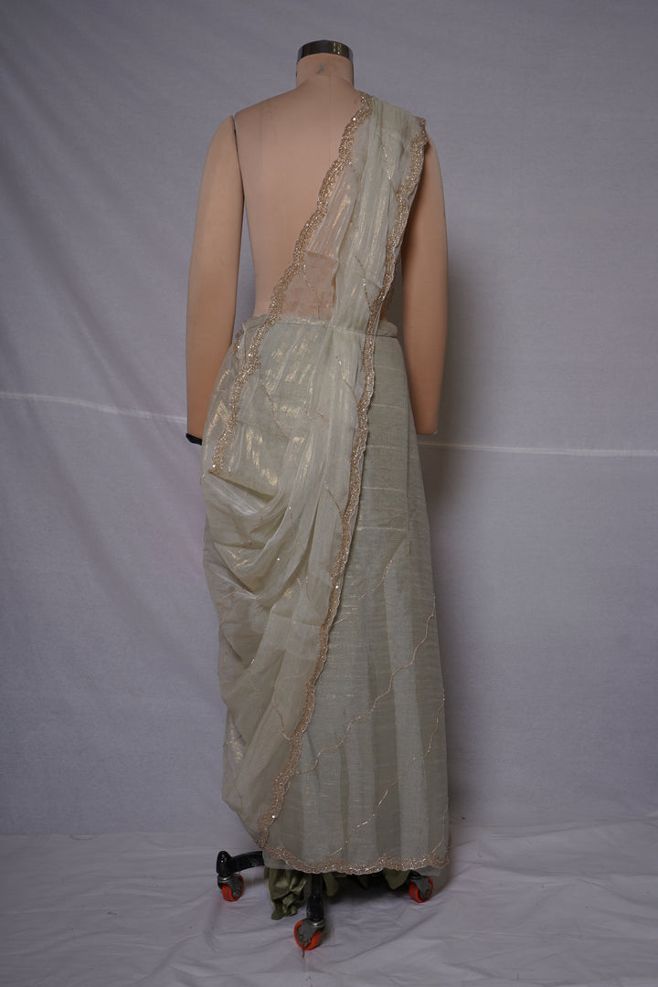 Sage Green Embellished Organza Saree