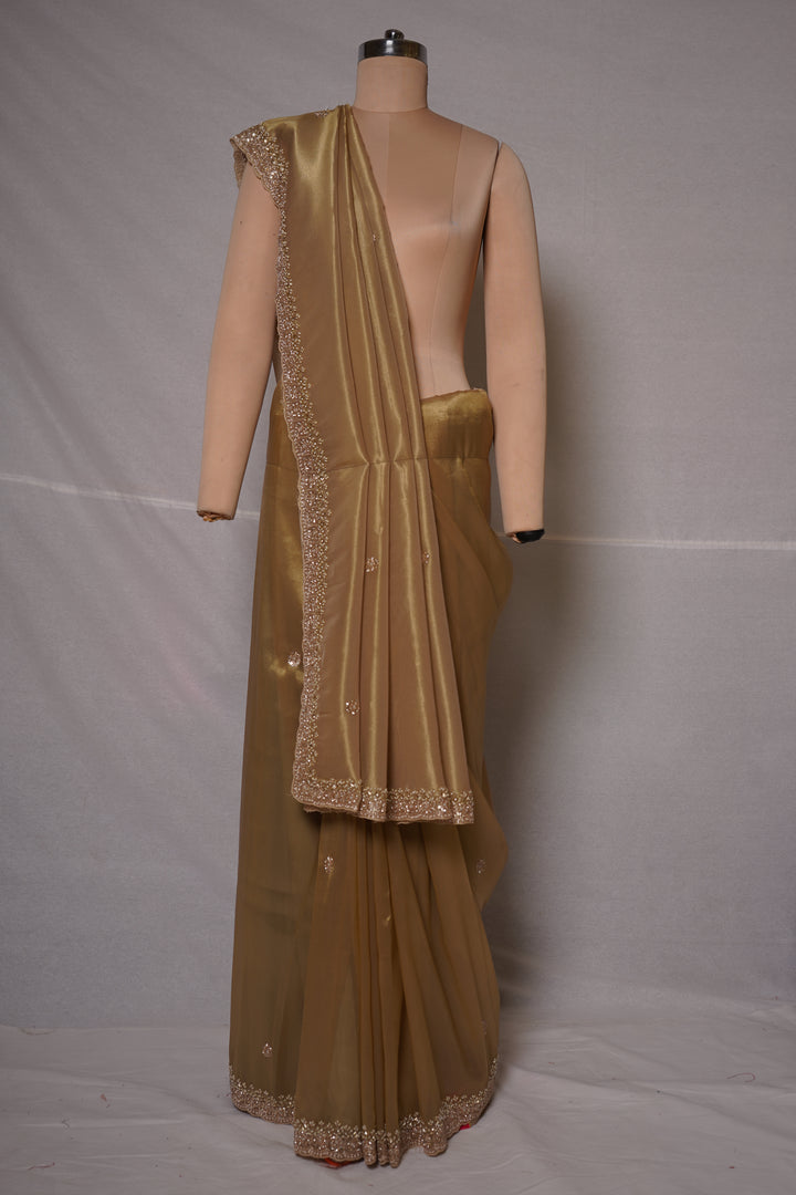 Champagne Gold Embroidered Designer Saree