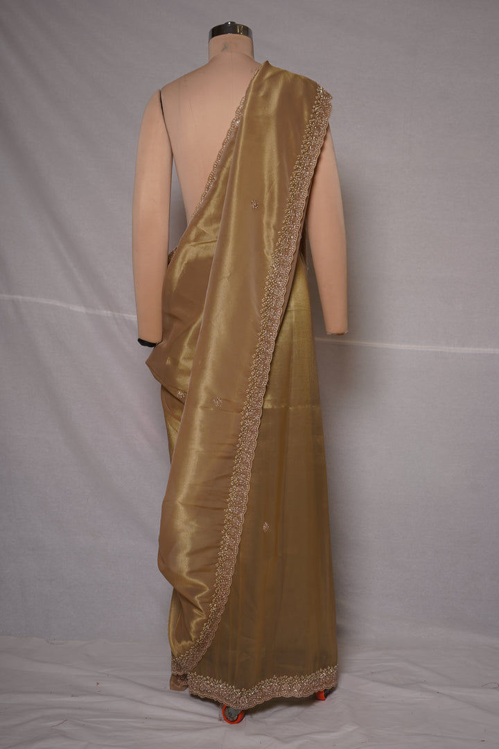 Champagne Gold Embroidered Designer Saree