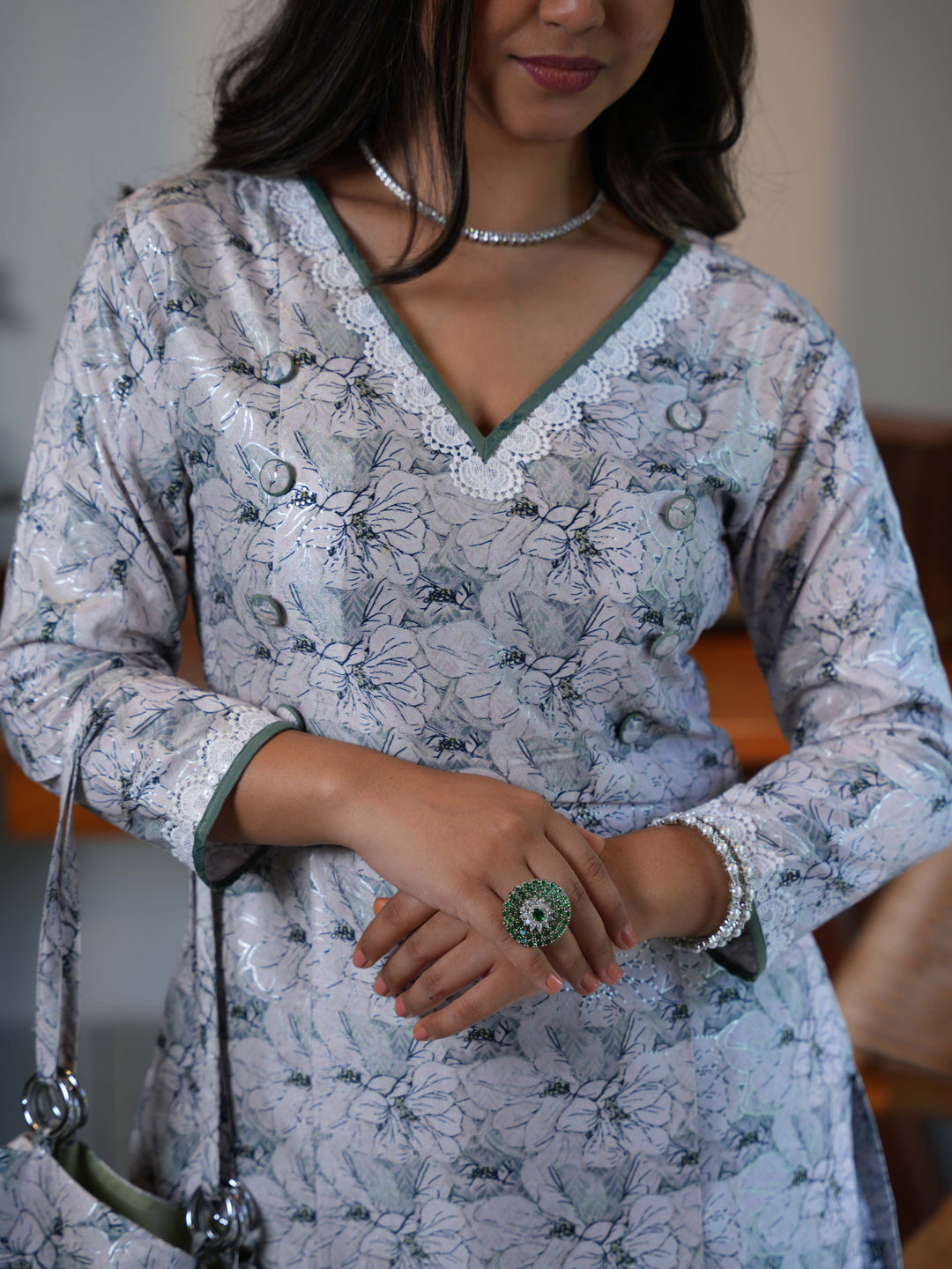 White Printed Cotton Sharara Set with Matching Kurta