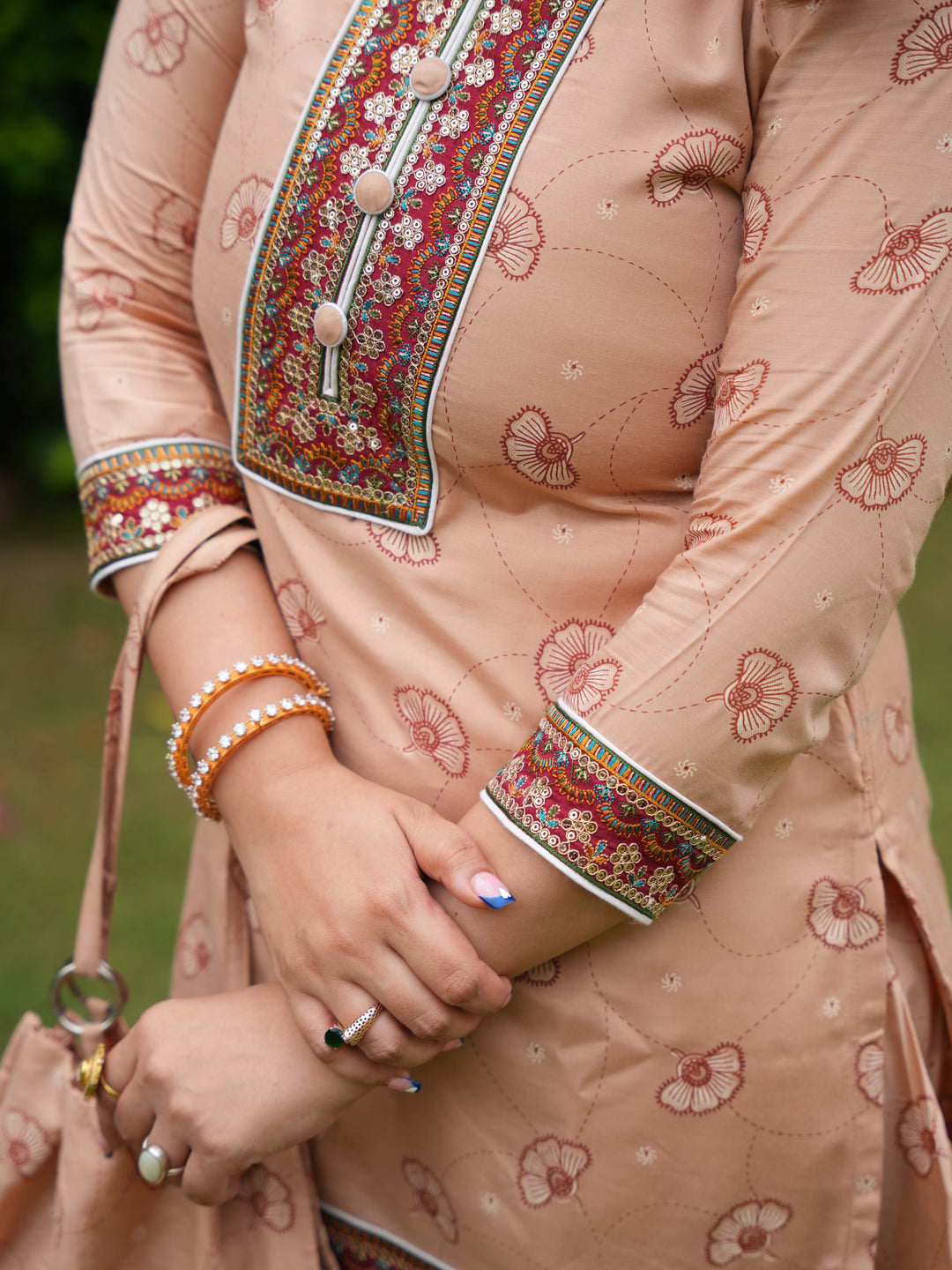 Star Light Pink Printed Cotton Kurta-Pant Set with Matching Handbag