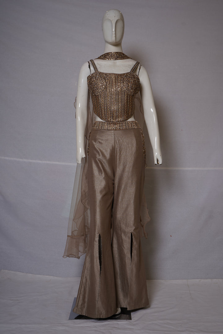 Champagne Gold Embellished Co-Ord Set with Cape Dupatta
