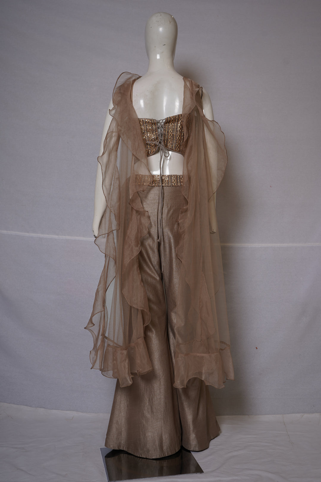 Champagne Gold Embellished Co-Ord Set with Cape Dupatta