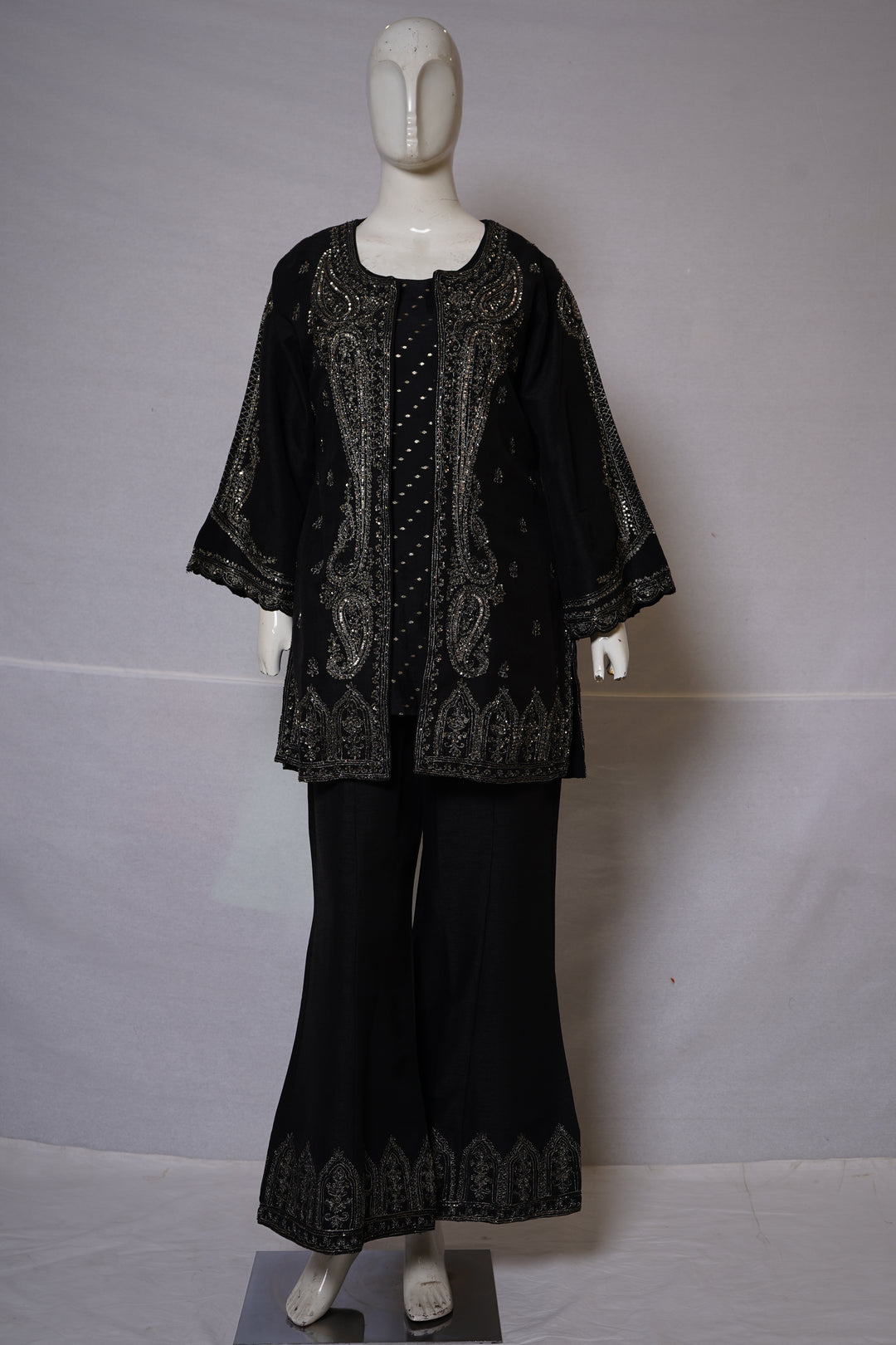 Midnight Black Embroidered Co-Ord Set with Jacket