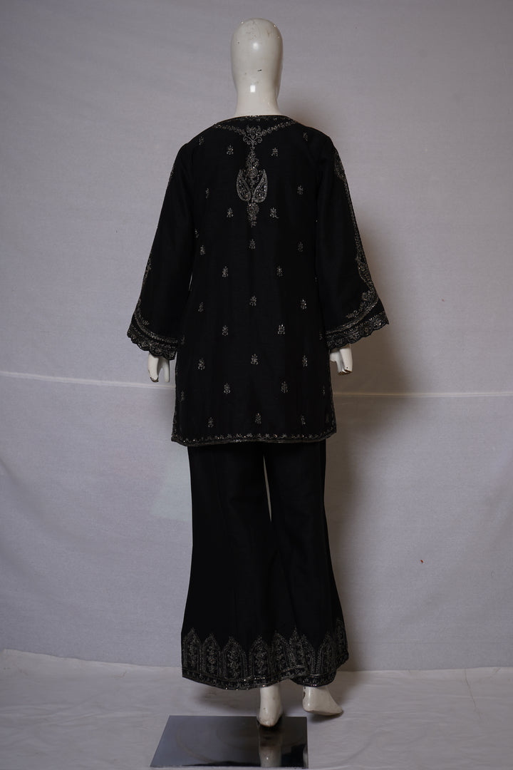 Midnight Black Embroidered Co-Ord Set with Jacket
