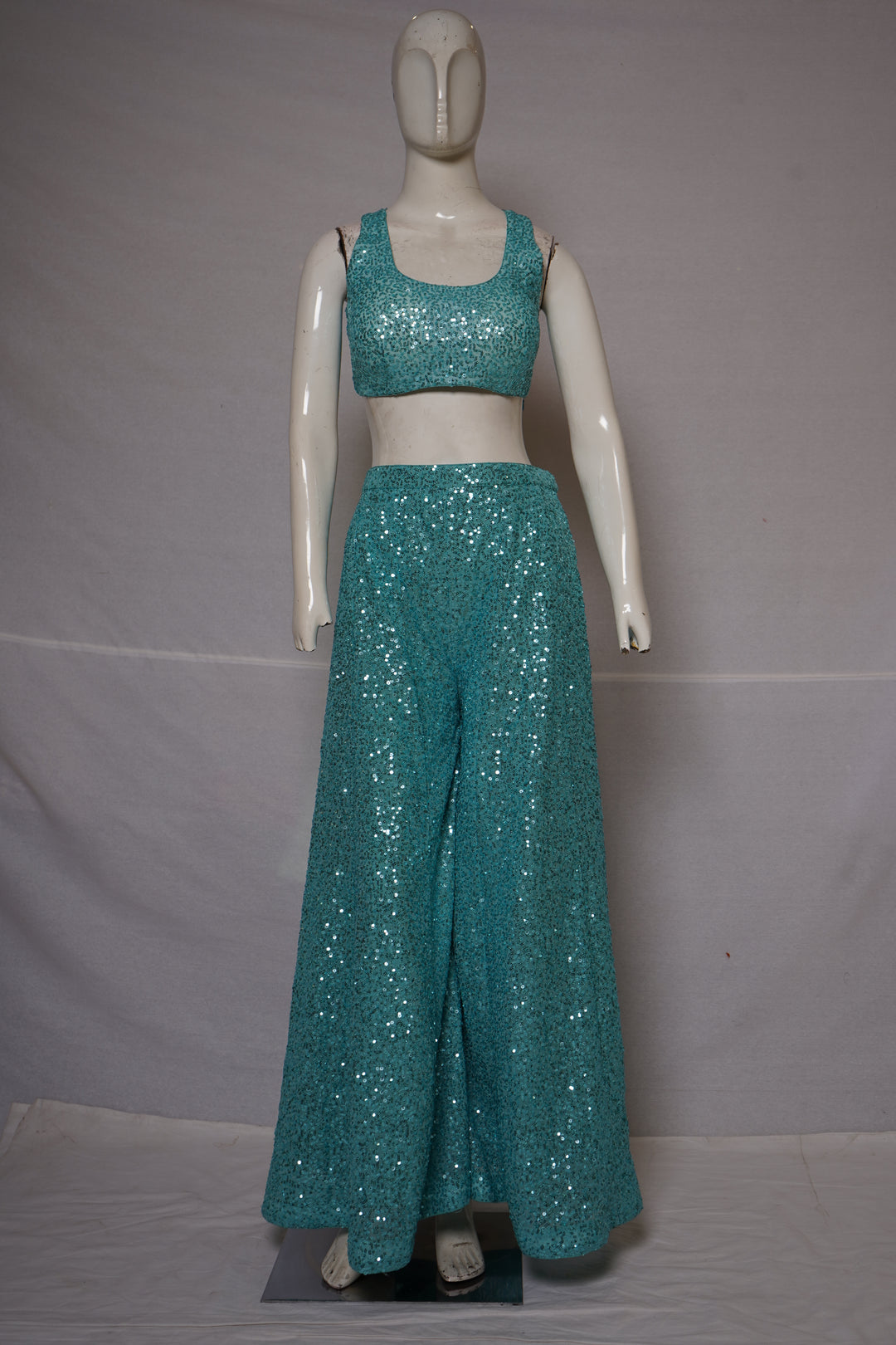 Aqua Blue Sequin Embellished Co-Ord Set