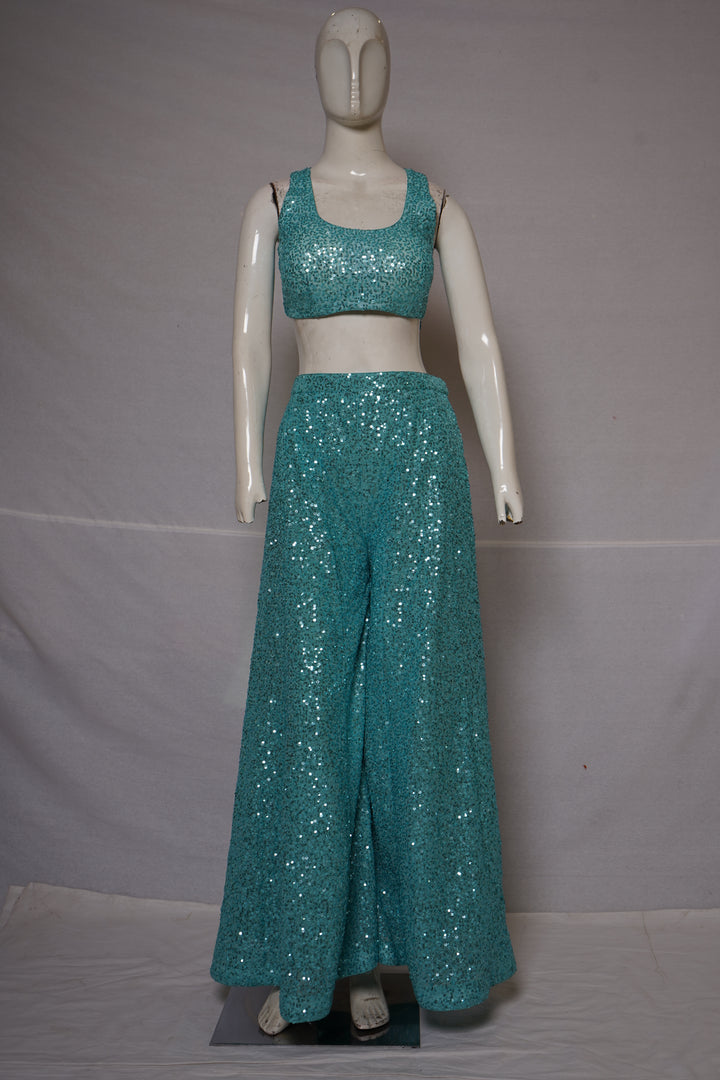 Aqua Blue Sequin Embellished Co-Ord Set