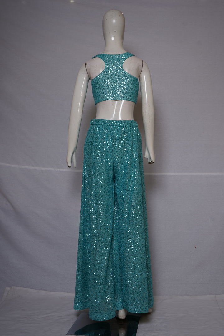 Aqua Blue Sequin Embellished Co-Ord Set