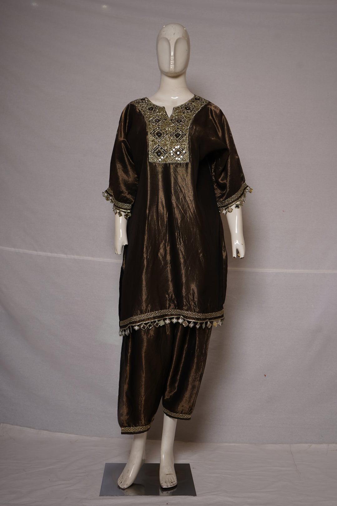 Chocolate Brown Embellished Kurta Set with Dhoti Pants