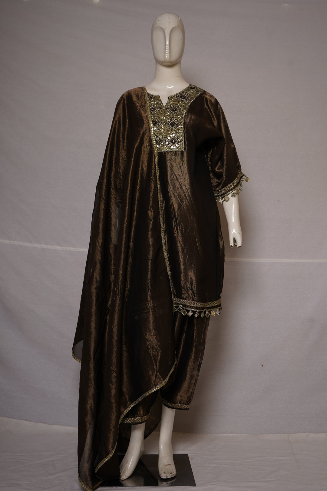 Chocolate Brown Embellished Kurta Set with Dhoti Pants