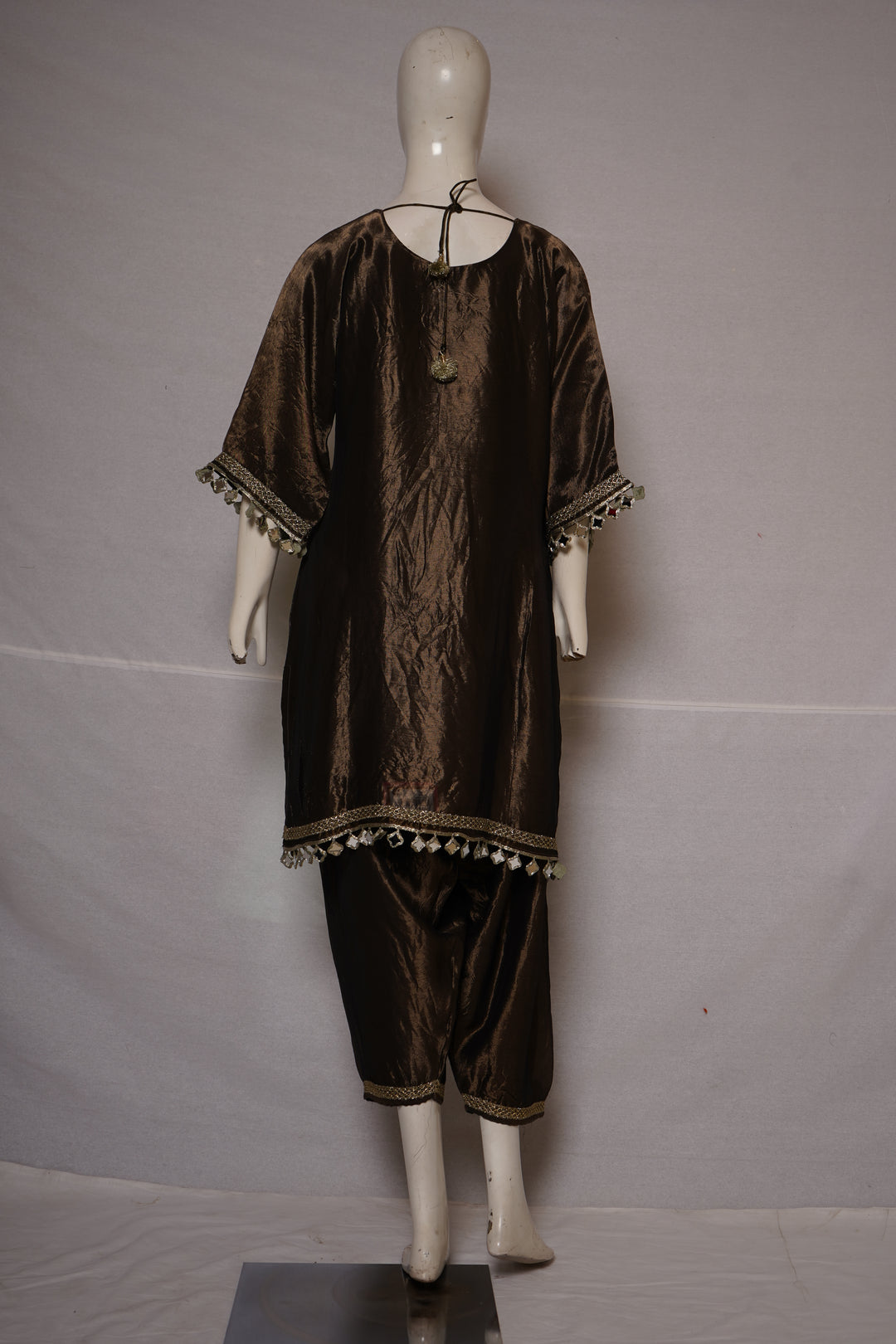 Chocolate Brown Embellished Kurta Set with Dhoti Pants