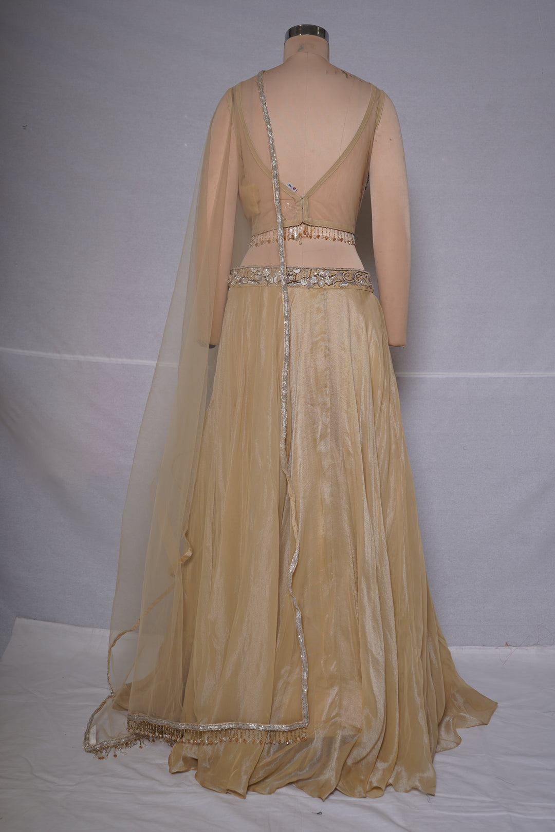 Champagne Gold Embellished Lehenga Set with Sheer Net Dupatta