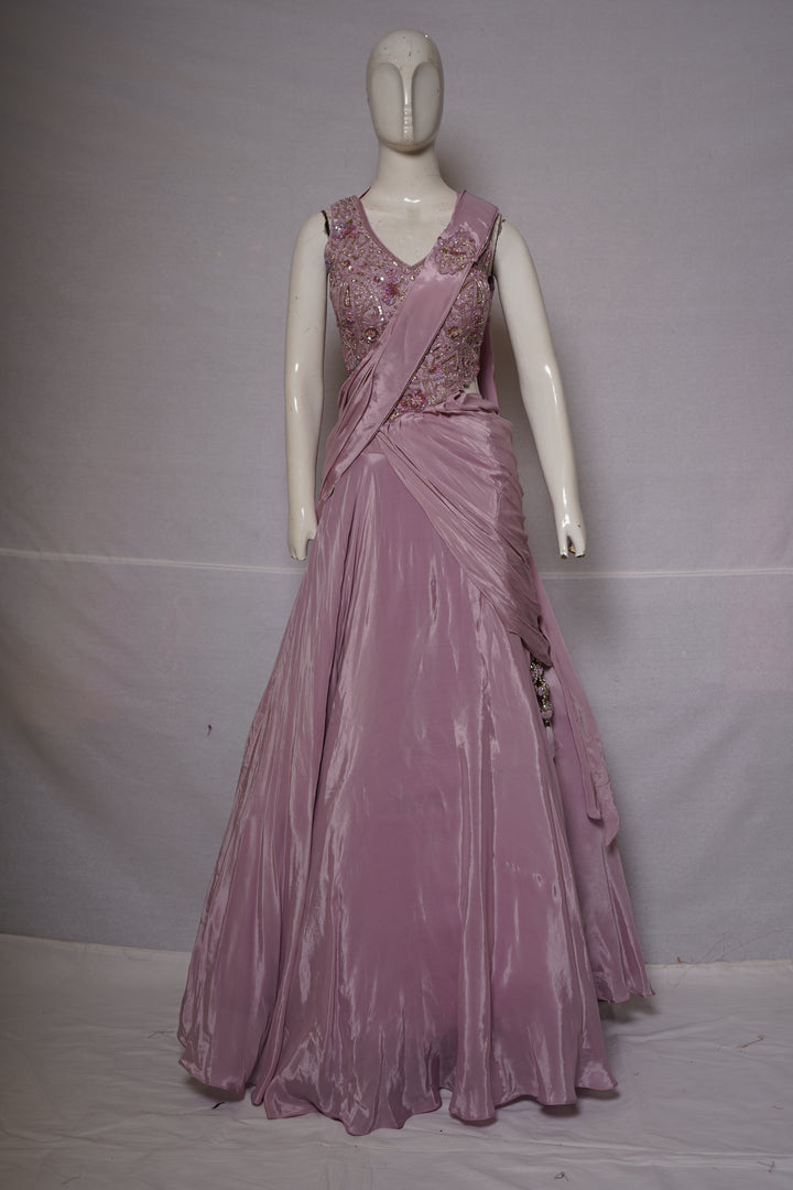 Mauve Purple Ready-to-Wear Saree with Embroidered Border & Designer Blouse
