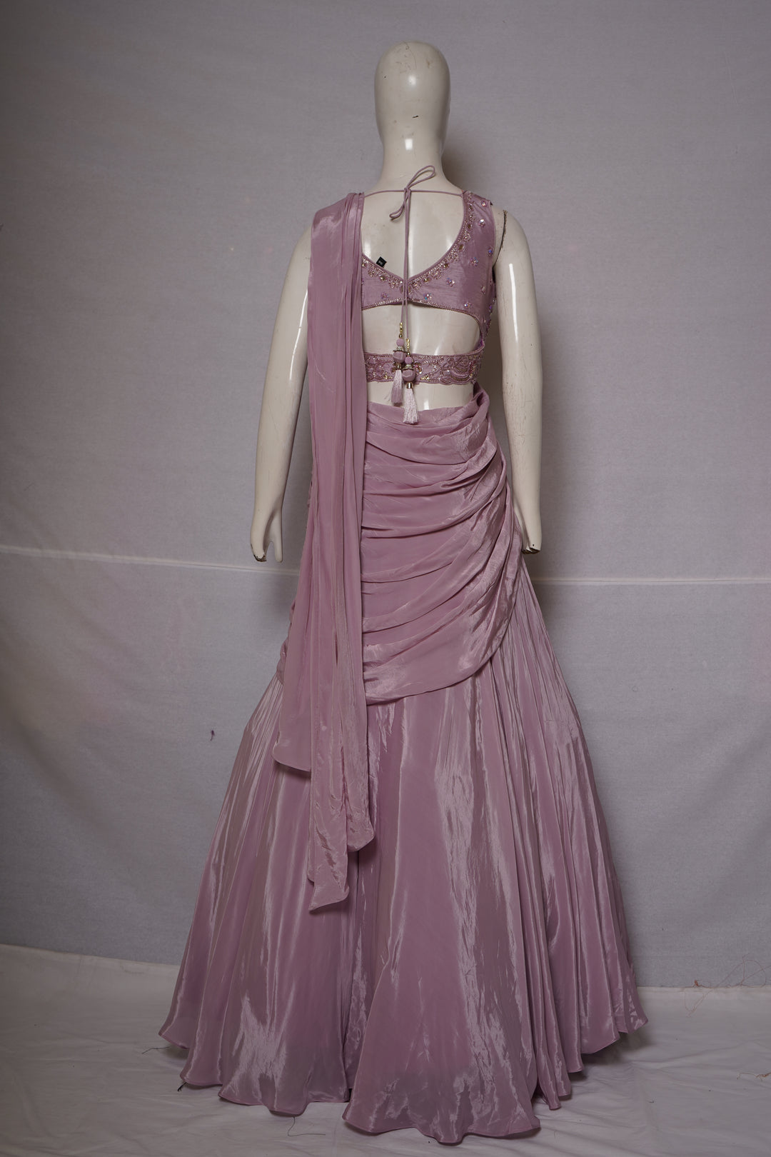 Mauve Purple Ready-to-Wear Saree with Embroidered Border & Designer Blouse