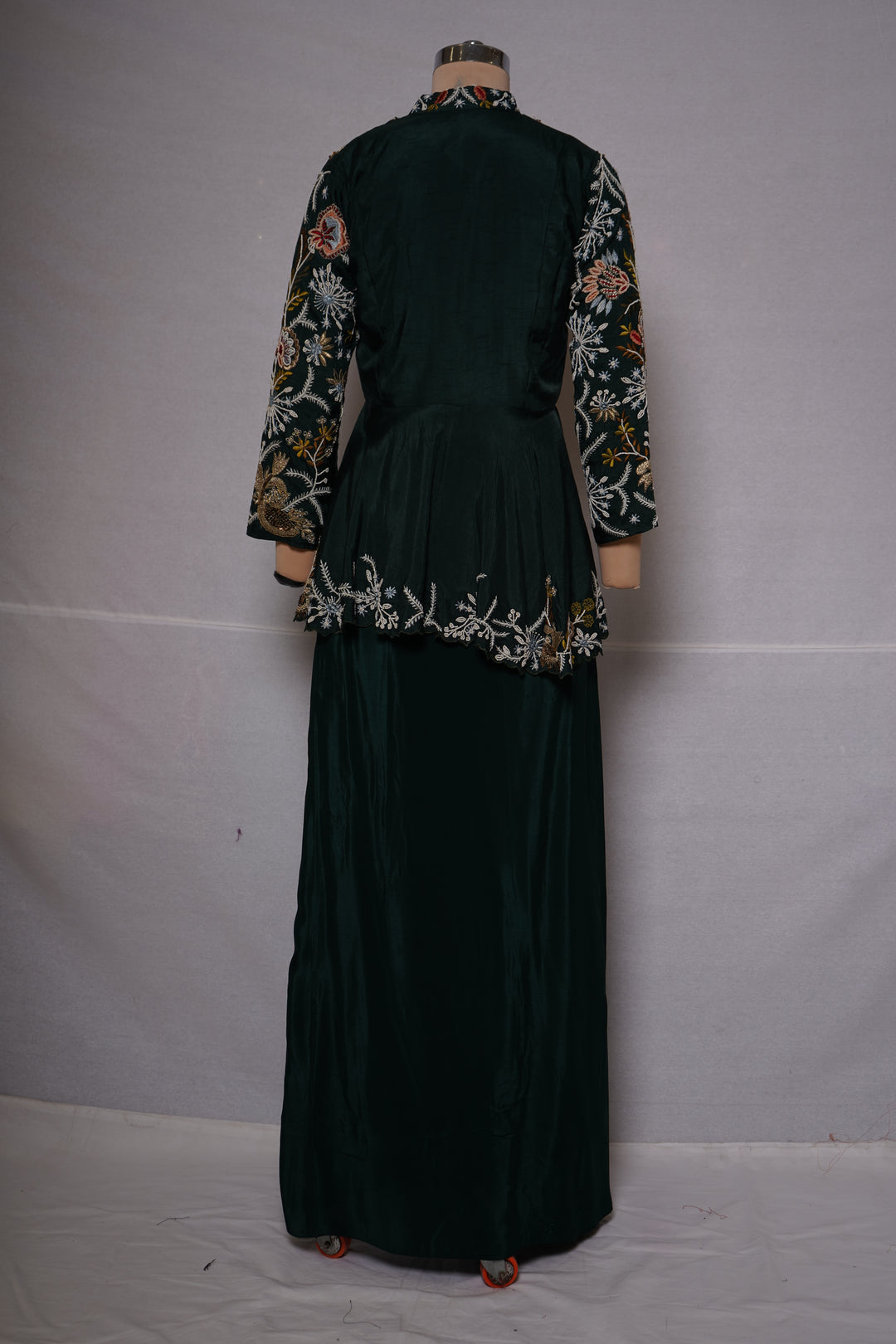 Emerald Green Embroidered Indo-Western Co-Ord Set with Peplum Jacket