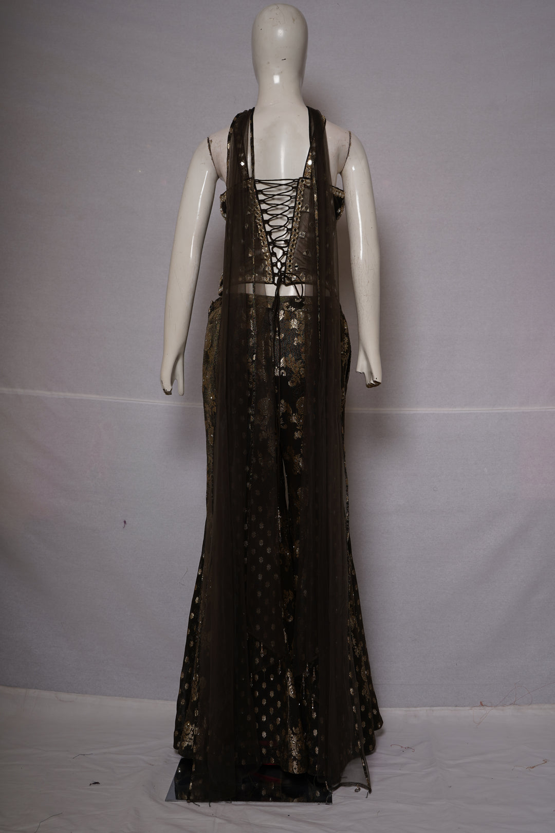 Black & Gold Embellished Indo-Western Co-Ord Set with Mirror Work Corset Top