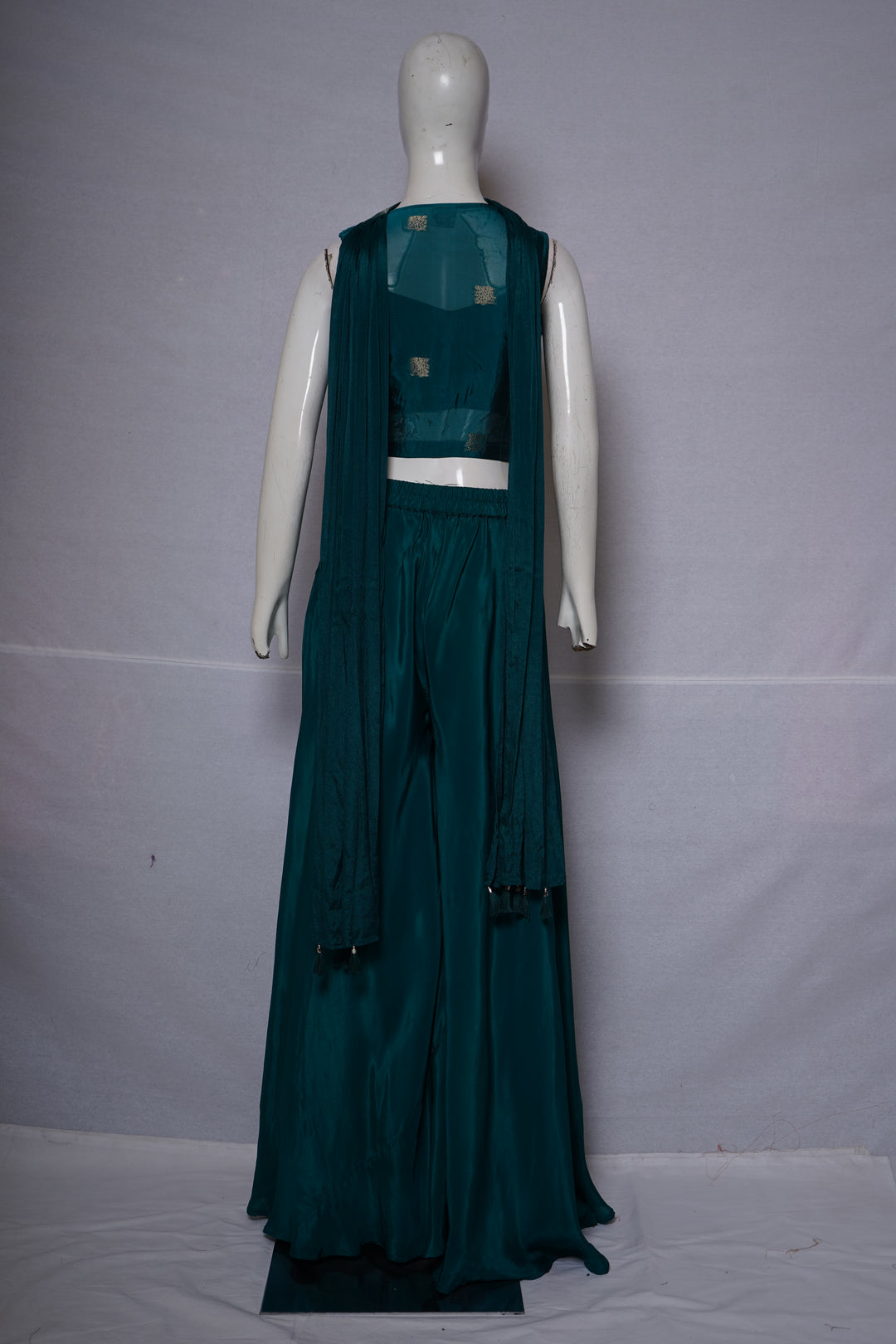Teal Green Embroidered Indo-Western Co-Ord Set with Palazzo Pants