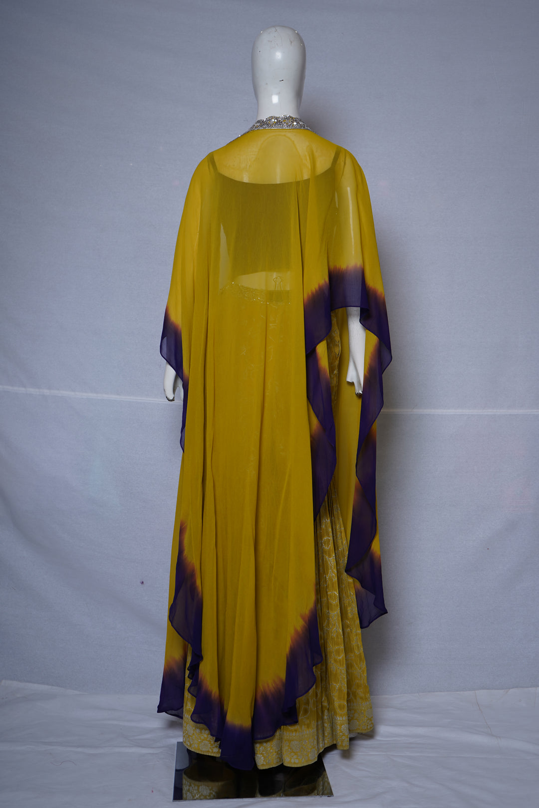 Mustard Yellow Indo-Western Sharara Set with Embroidered Cape Dupatta