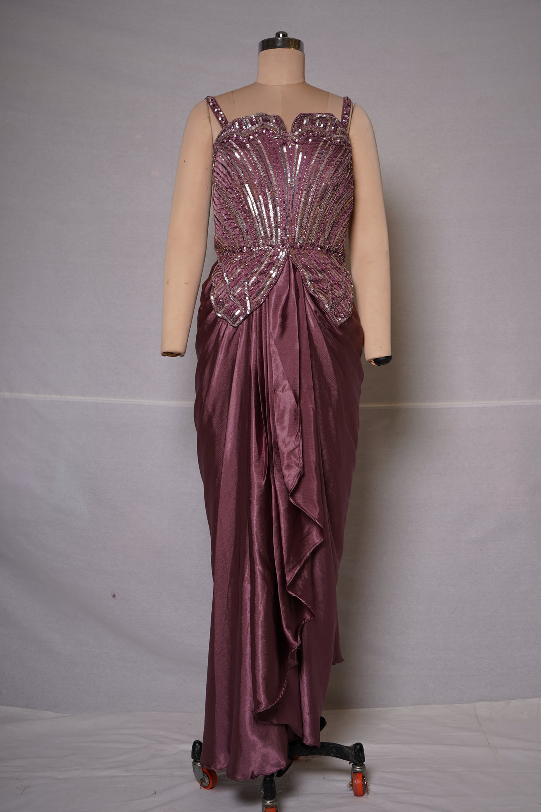 Dusty Mauve Embellished Indo-Western Drape Gown