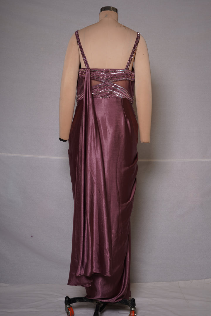 Dusty Mauve Embellished Indo-Western Drape Gown