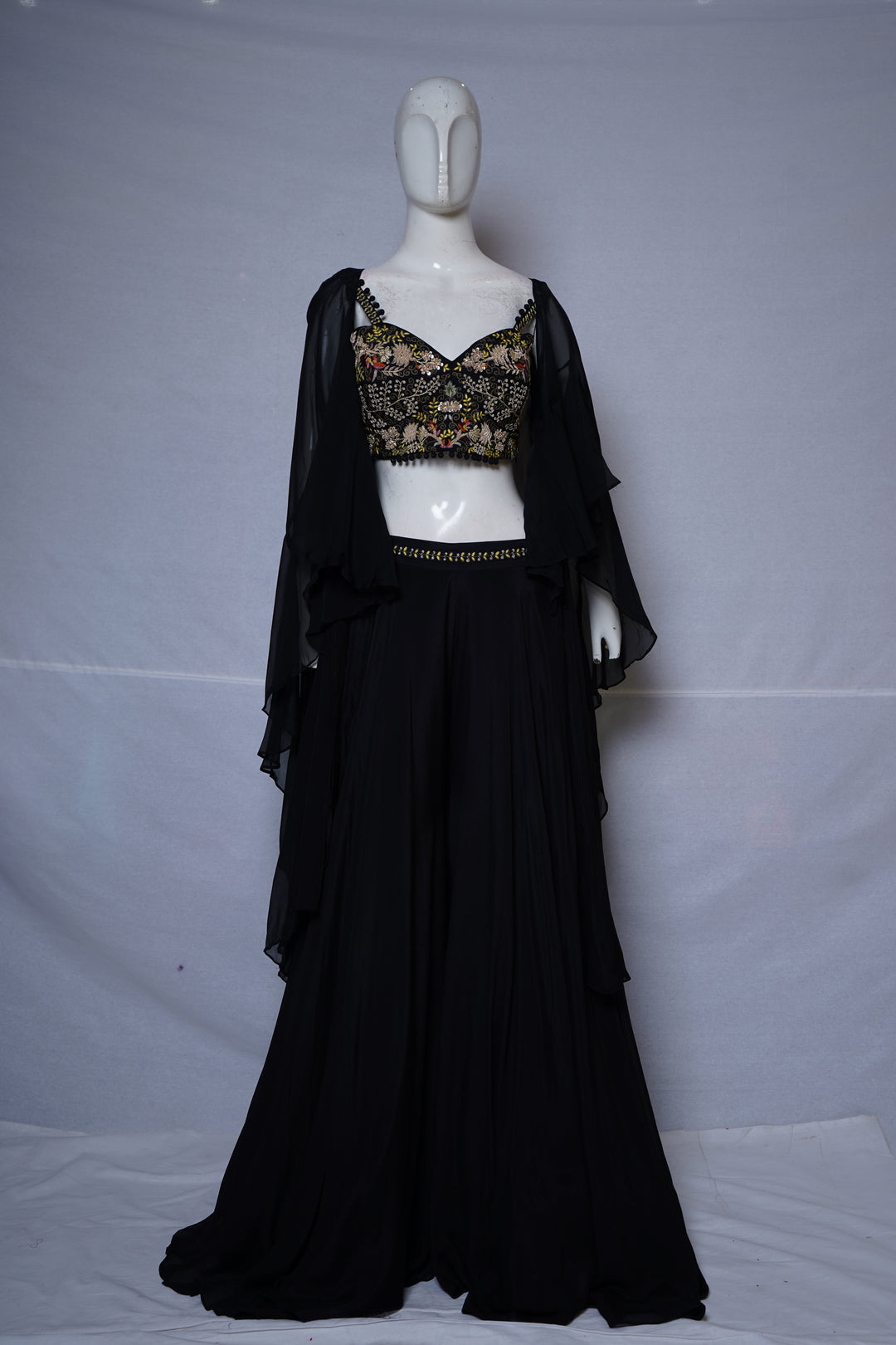 Black Embroidered Indo-Western Co-Ord Set with Cape Jacket