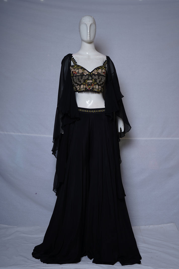 Black Embroidered Indo-Western Co-Ord Set with Cape Jacket