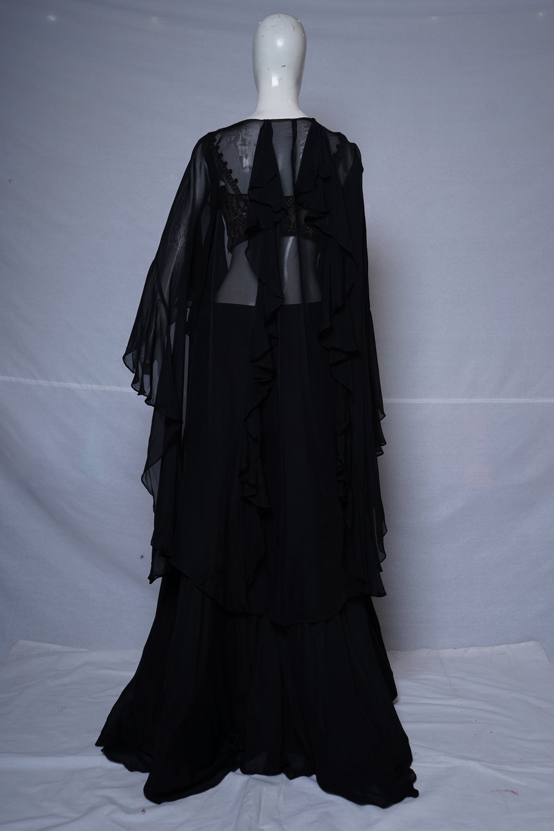 Black Embroidered Indo-Western Co-Ord Set with Cape Jacket