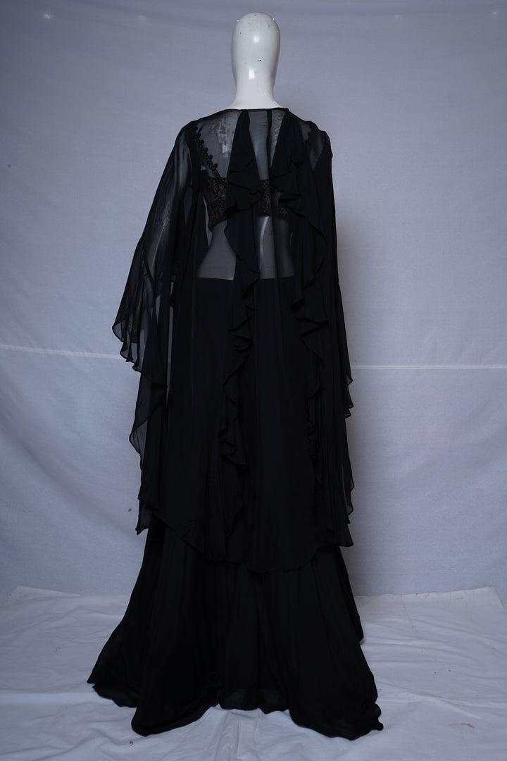 Black Embroidered Indo-Western Co-Ord Set with Cape Jacket