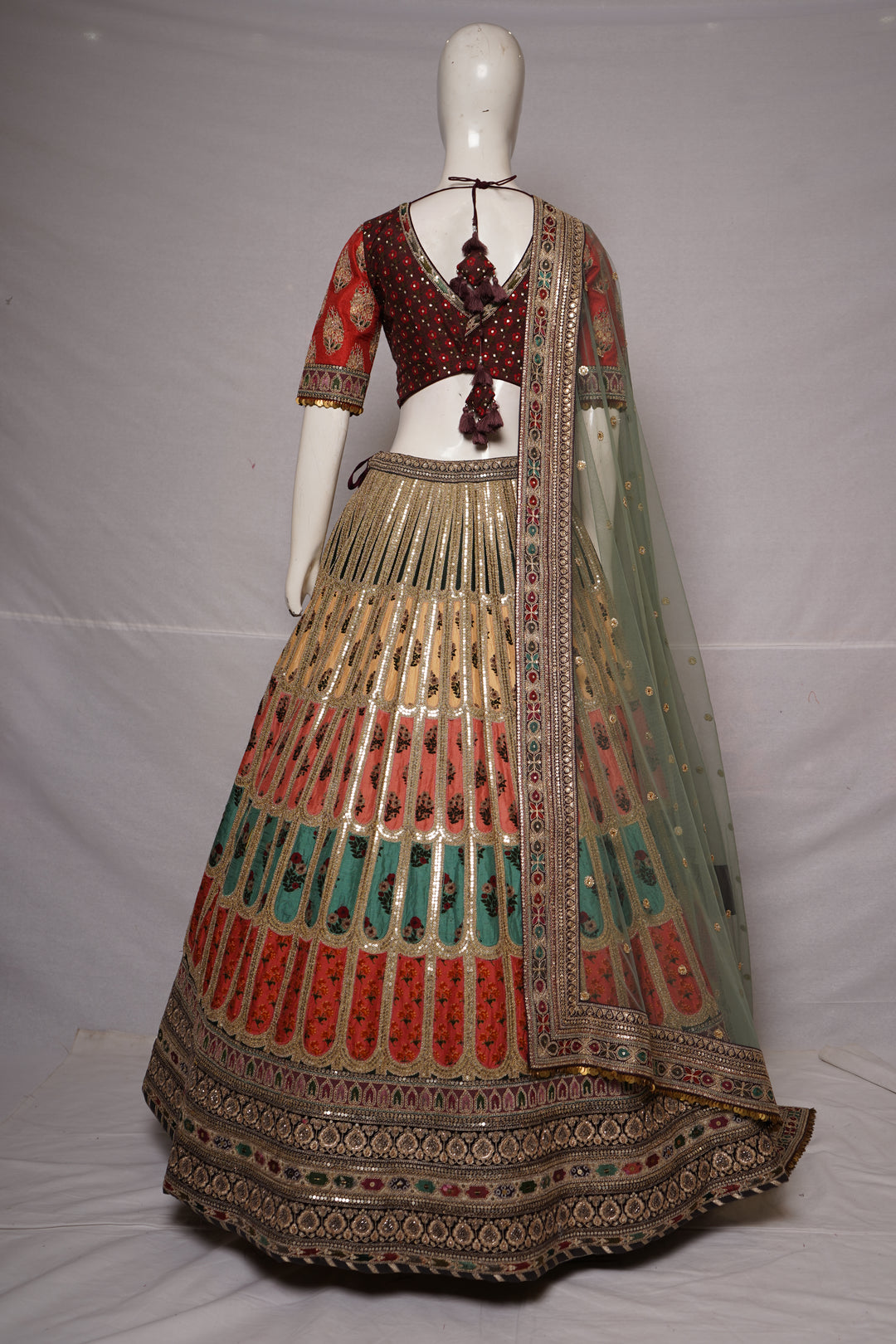 Multicolour Embroidered Bridal Lehenga Set with Net Dupatta