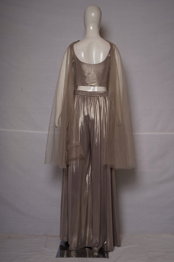Champagne Beige Embellished Co-Ord Set with Cape Sleeves