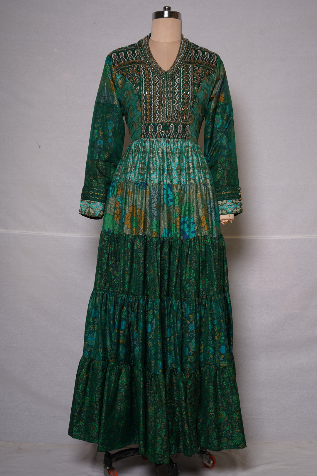Emerald Green Printed Tiered Maxi Dress