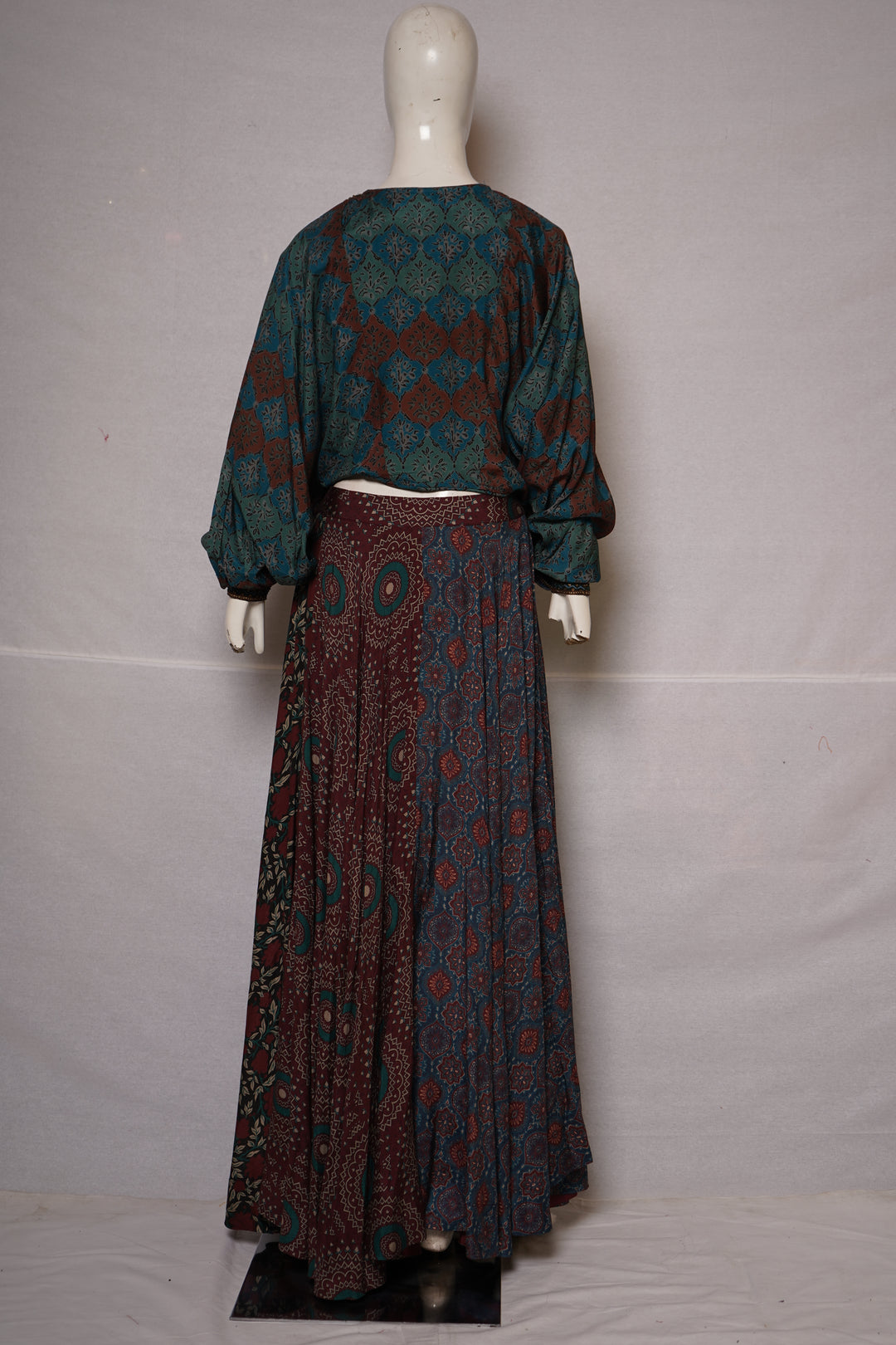 Bohemian Printed Co-Ord Set with Embellished Crop Top & Maxi Skirt