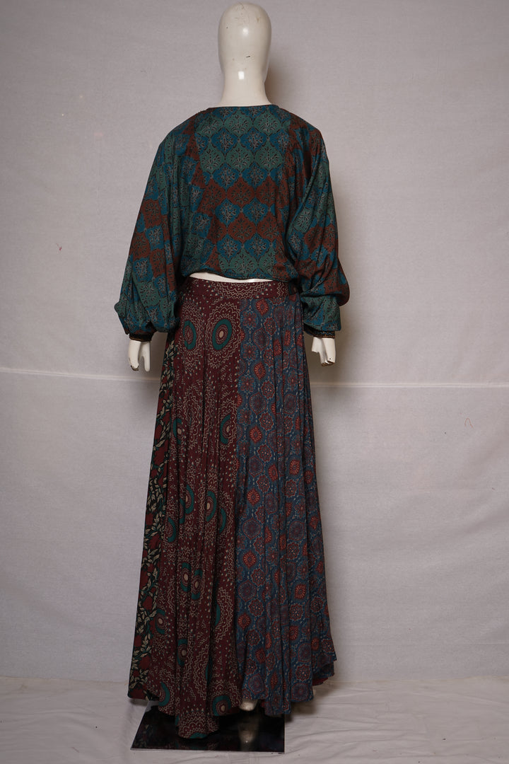 Bohemian Printed Co-Ord Set with Embellished Crop Top & Maxi Skirt