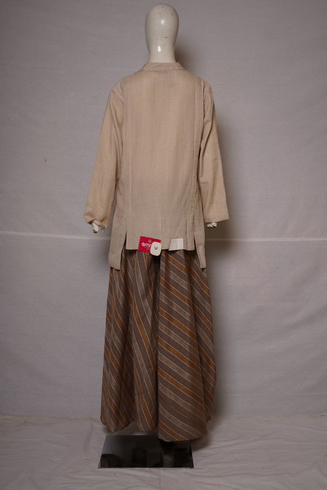 Beige Embroidered Tunic with Striped Palazzo Set