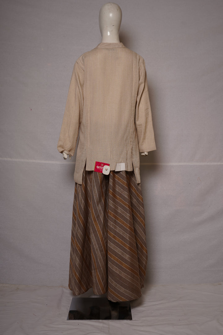 Beige Embroidered Tunic with Striped Palazzo Set