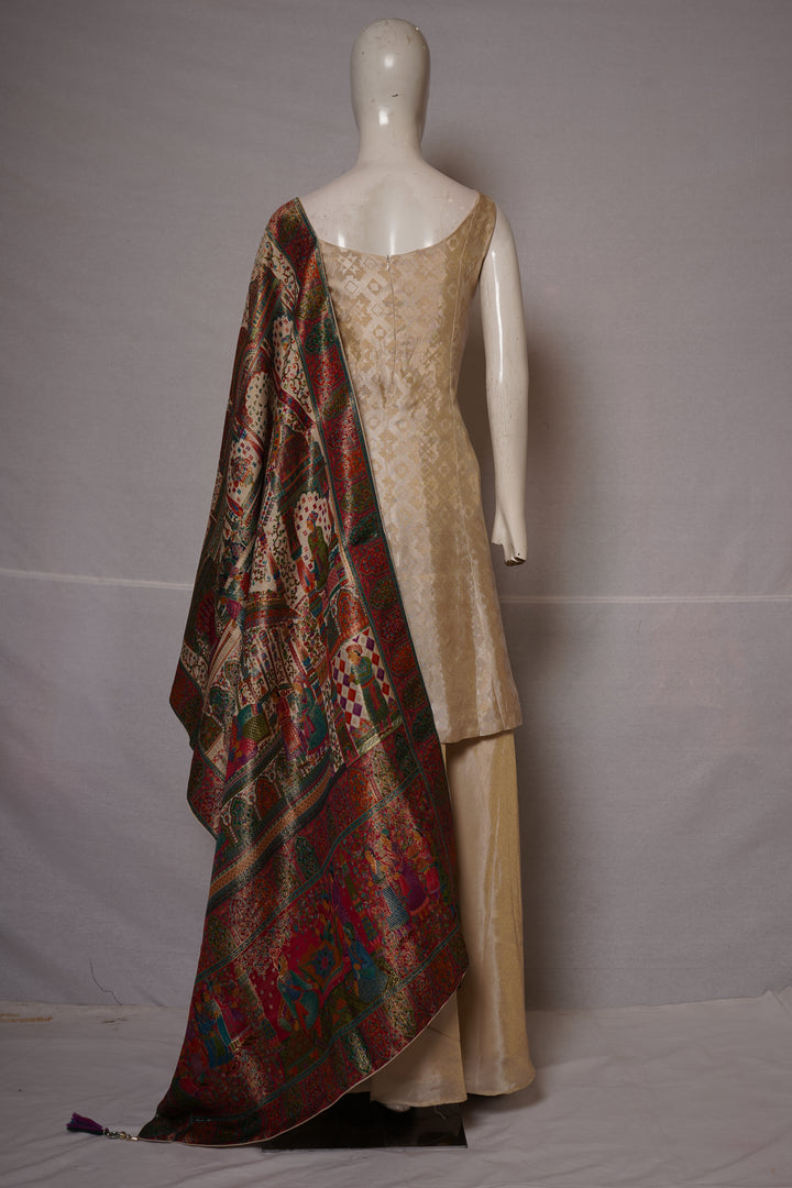 Ivory Silk Kurta Palazzo Set with Heritage Printed Dupatta